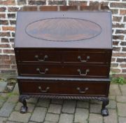 Mahogany bureau on cabriole legs with ba