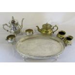 Silver plate tray, tea set etc