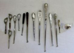 6 silver handled button hooks with vario