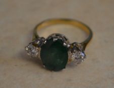 18ct emerald & diamond ring, Ring Size R