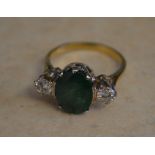 18ct emerald & diamond ring, Ring Size R