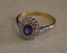 18ct gold diamond and sapphire ring with
