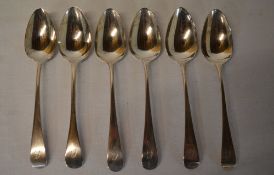 6 silver dessert spoons, London 1802, 17