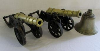 2 brass and cast iron cannons & a ships