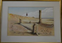 Mixed media painting of Spurn Point by M