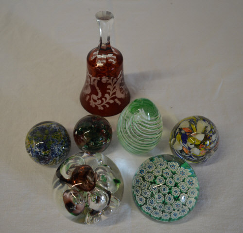 Glass paperweights including Millefiori