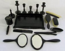 Ebony dressing table set (2 with silver