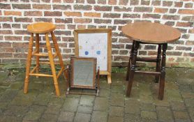 Brass top pub table, toilet mirror, bar