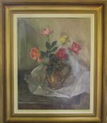 Oil on canvas 'Roses in a copper jug' 19