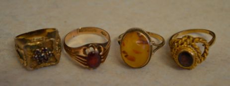 4 9ct gold rings, approx weight 19g
