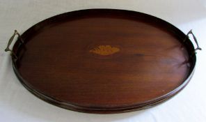 Edwardian mahogany oval serving tray wit