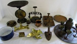 Various brass and copper etc inc scales,