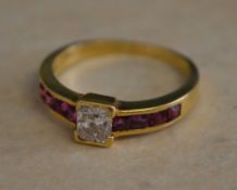 18ct gold ruby & diamond ring, Ring Size