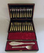 Cased set of silver plate fish knives an