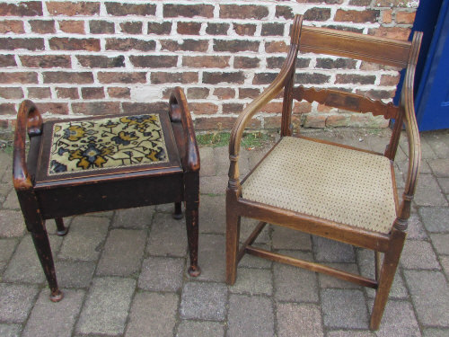 Piano stool and Georgian rail back carve