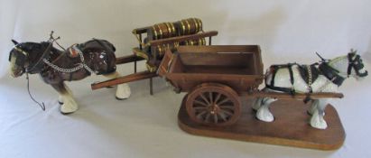 Beswick Shire horse and cart on a wooden