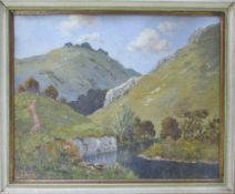 Oil painting of 'Dovedale' by I H Perrin