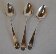 3 silver teaspoons, London possibly 1789