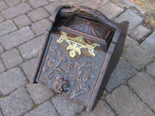 Victorian carved oak coal box