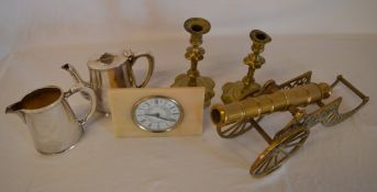 Brassware, clock and silver plate