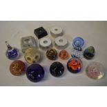 Various glass paperweights and LED light