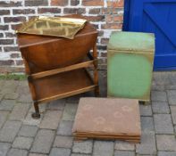 Tea trolley, brass tray, footstool and a