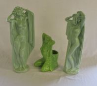 Pair of large green Art Deco style nude