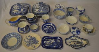 Various blue and white ceramics includin