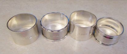 4 assorted silver napkin rings inc Londo