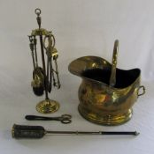 Brass companion set, coal scuttle & a Vi