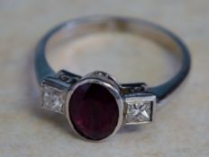 Tested as 18ct white gold ruby & diamond