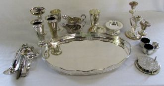 Various silver plate inc tray, candelabr