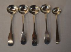 5 silver condiment spoons, London 1827 &