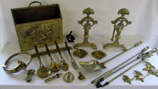 Assorted brass ware inc fire dogs