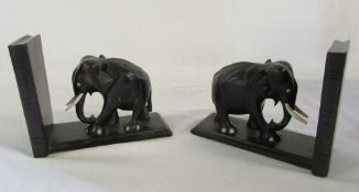 Pair of ebony elephant book ends