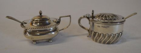 2 silver mustard pots, one with silver s