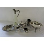 Selection of silver plate inc claret jug