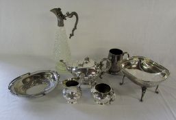 Selection of silver plate inc claret jug