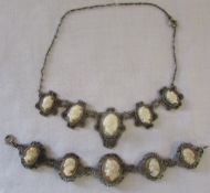White metal and cameo necklace and brace