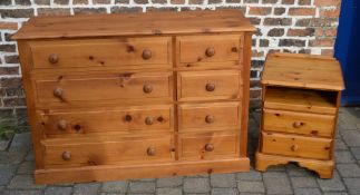 Pine chest of drawers and a pine bedside