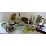 Assorted items inc ceramics, golfing pic