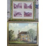 Oil on board of a house by Lincolnshire