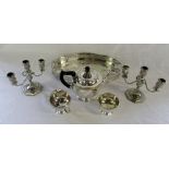 Selection of silver plate inc tray, cand