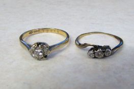 2 18ct gold diamond rings size K & M
