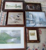 Assorted prints, tapestry, watercolour a