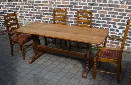 Oak refectory table and 4 ladder back ch