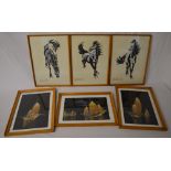 3 framed horse pictures and 3 Oriental s