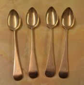 4 silver tea spoons monogrammed 'H K' ,