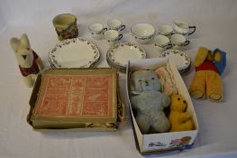 Part tea service, various soft toys and