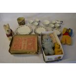 Part tea service, various soft toys and